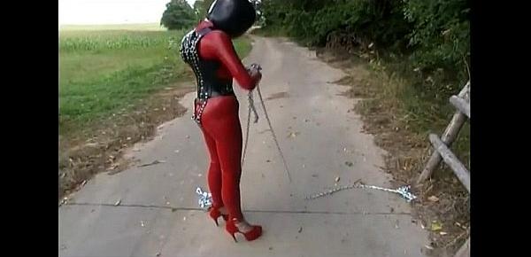  Girl in red latex going crazy and horny
